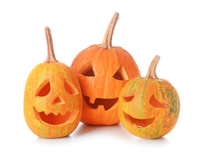 Halloween pumpkins on white background