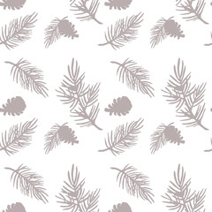 Hand drawn  watercolor illustration of seamless pattern pine branch with cone isolated on white background. Holiday design for textile, wrapping, wallpaper, banner, invitations.