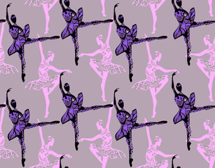 Pattern with ballerinas. Background. Printing on fabric on paper. Wallpaper Patern Retro