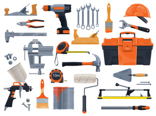 Construction, repair and renovation hand tools - obrazy, fototapety, plakaty