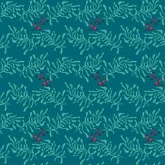 Hand drawn seamless pattern. Trendy pattern with corals and algae on a white background for printing, fabric, textile, manufacturing, wallpapers. Sea bottom.