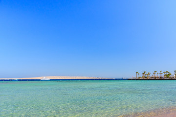White yacht in Red sea not far from the Hurghada city, Egypt