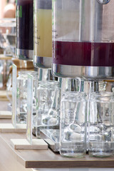 Set of juice jars dispensers at street food festival