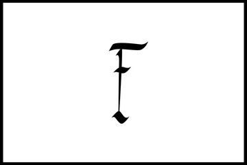 Roman rustic calligraphy font, capitals. F letter. Vector black letters isolated on white background 