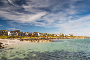 Inns Overlooking the Harbor and Beach of isle of Iona, Scotland