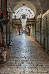 A Narrow Alley of Closed Shop Doors, Old City, Jerusalem, Israel,