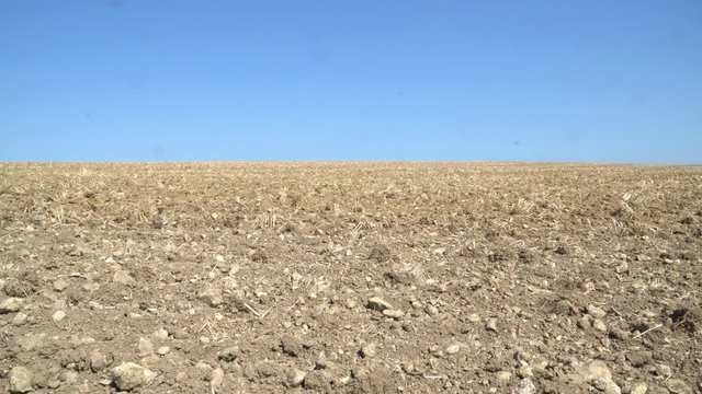 Champs labour&eacute; apr&egrave;s la r&eacute;colte de bl&eacute; par une moissonneuse