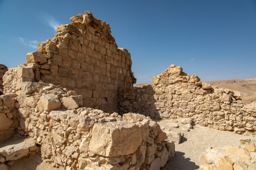 Crumbling Rock Wall Ruins at Masada National Park, Israel