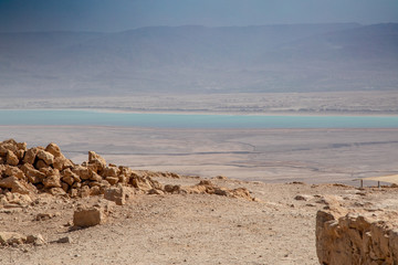 Hazy View of Dead Sea from Masada, Israel