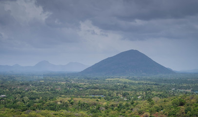 Obraz premium Landscape forest and mountain aerial view form Sigiriya rock, Sri Lanka,
