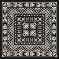 Vector square frame template. Bandana with vintage ornament.