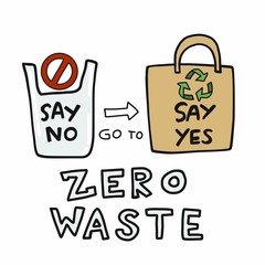 Say no to plastic bag go to say yes to  canvas bag, Zero waste environment concept vector illustration