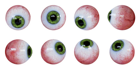 set of human eyeballs with green iris isolated on white background - obrazy, fototapety, plakaty