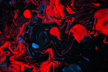 Abstract Red Black And Blue Paint Background, Colorful Painting Ink Fluid Swirl Pattern