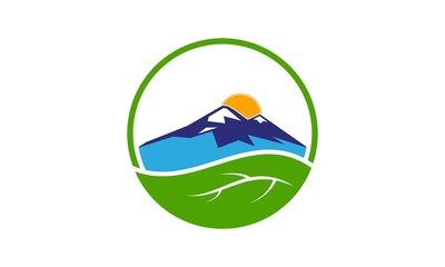 Mountain and leaf logo