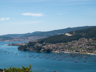 mussels bats in aerial view of the rias baixas as it passes through redondela