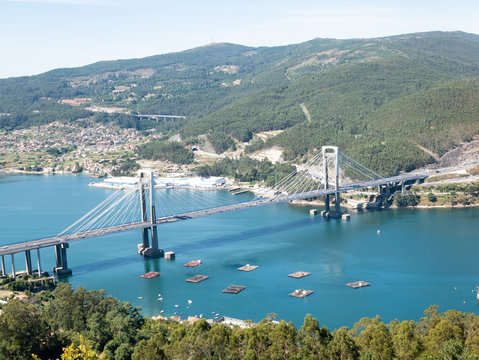 mussels bats in aerial view of the rias baixas as it passes through redondela