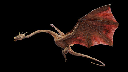 dragon, winged creature isolated on black background 