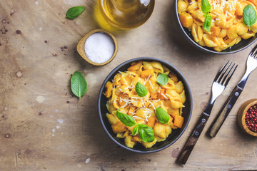 Creamy roasted butternut pumpkin pasta with parmesan cheese