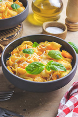 Creamy roasted butternut pumpkin pasta with parmesan cheese