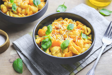 Creamy roasted butternut pumpkin pasta with parmesan cheese