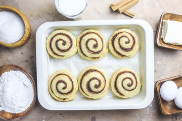 Cinnamon rolls dough preparation sweet traditional dessert buns