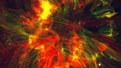 Computer generated colorful space background: spiraling nebula, stars and luminous galaxies. 3d rendering