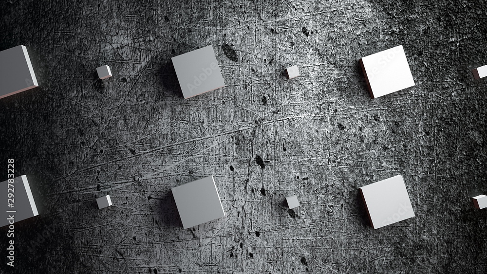 Aufkleber computer generated rows of large and small cubes on a gray grunge background, 3d rendering