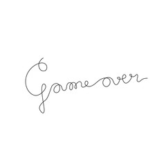 Game over continuous line drawing, small tattoo, hand drawn lettering, modern calligraphy, print for clothes, emblem or logo design, one single line on a white background, isolated vector illustration