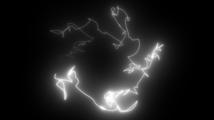 3d rendering, computer generated abstract dark background with scribbles of neon light, glowing lines