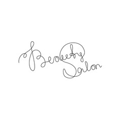 Beauty salon inscription continuous line drawing, emblem or logo design, hand lettering small tattoo, print for clothes, one single line on a white background, isolated vector illustration.