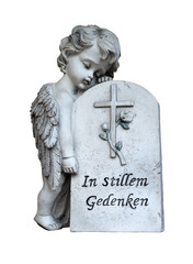Angel with gravestone. Text: Im stillen Gedenken - In silent remembrance