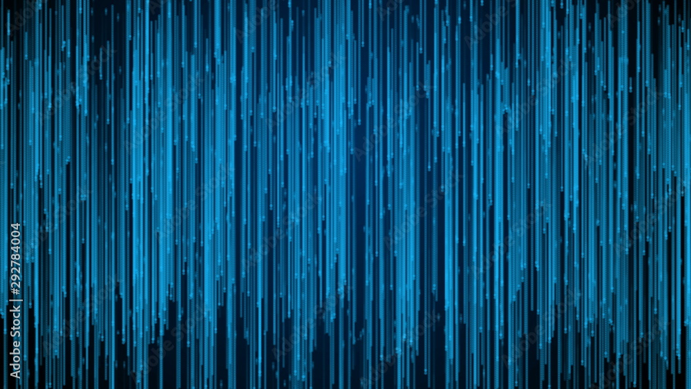 Poster moving network of lines with long trails in space, effect of drops of the rain, 3d rendering, comput