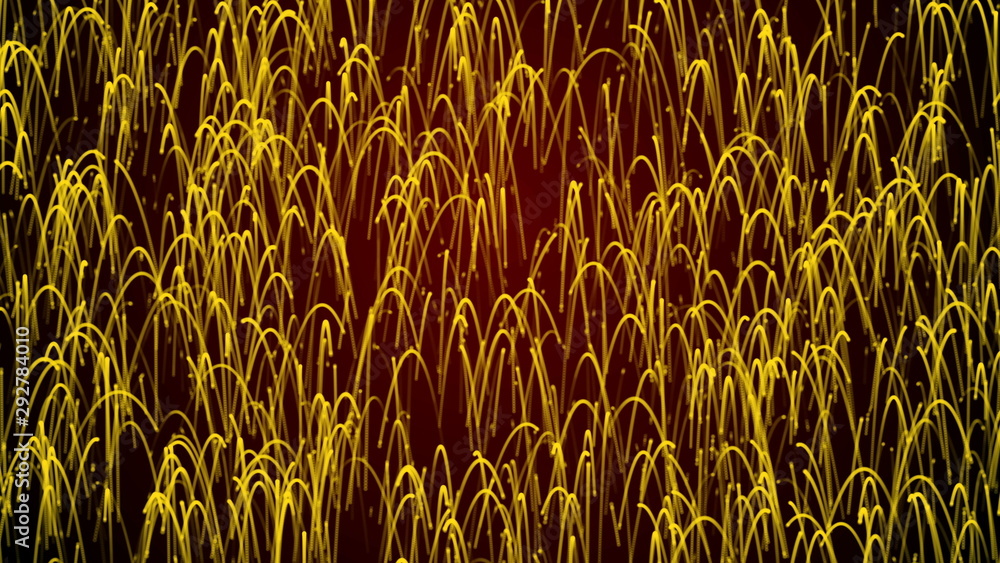 Poster moving network of lines with long trails in space, effect of drops of the rain, 3d rendering, comput