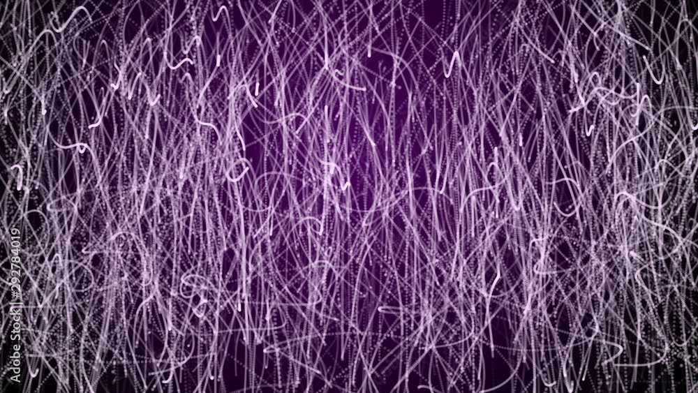 Poster moving network of lines with long trails in space, effect of drops of the rain, 3d rendering, comput