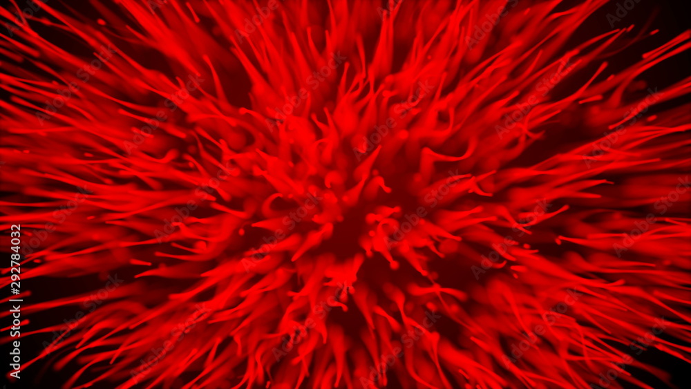 Poster moving network of lines with long trails in space, effect of drops of the rain, 3d rendering, comput