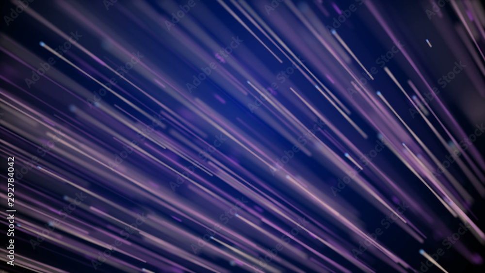 Poster moving network of lines with long trails in space, effect of drops of the rain, 3d rendering, comput