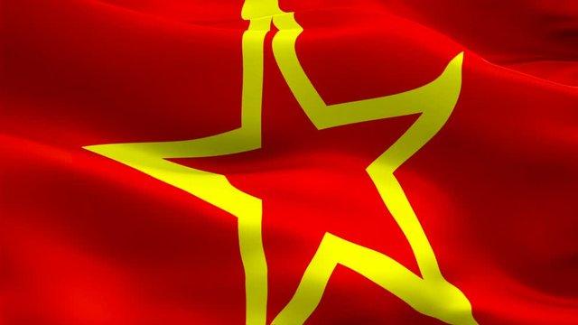 Realistic Red Army 3D Soviet flag video waving in wind. Realistic Workers Communist USSR Flag background.  Russian Soviet Union Flag Looping Closeup 1080p Socialist revolution Full HD 1920X1080 footag