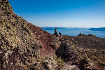 The beautiful landscapes seen from the walking path number nine between the cities of Fira and Oia in Santorini Island