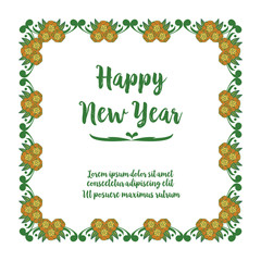Handwritten greeting card happy new year, with texture of colorful flower frame. Vector