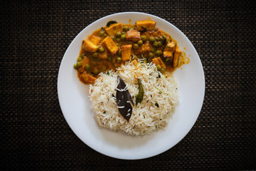 Indian Food - Jeera Rice with Matar Paneer