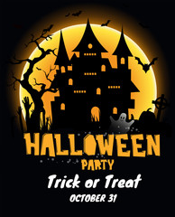 Halloween night background with full Moon, Halloween banners with pumpkins