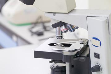 Close up of microscope at the blood laboratory, Concept Science and Technology