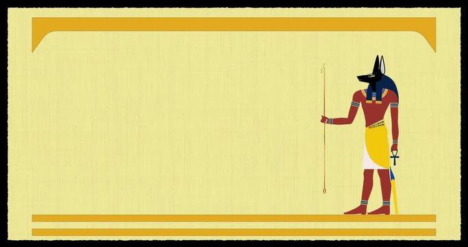 Animated egyptian papyrus with Anubis, ancient egyptian god of death