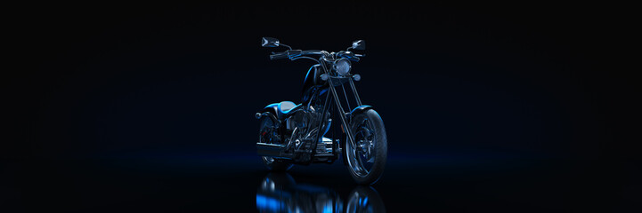Fototapeta na wymiar Motorcycle, studio setup, on a dark background. 3d rendering