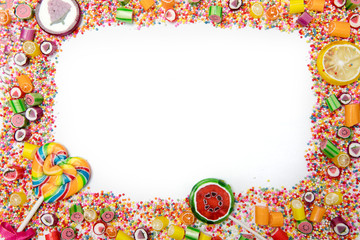 Frame made of various fruit candies