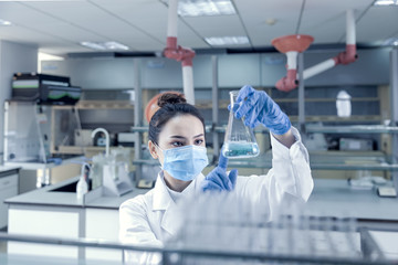 Female scientist looking at the sample in laboratory