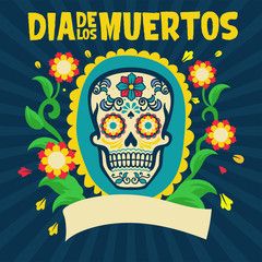 dia de los muertos design surrounding with floral
