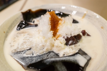 cold shaved ice with colorful dessert