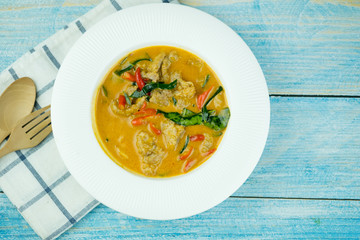 Panang. Curry menu with coconut milk.